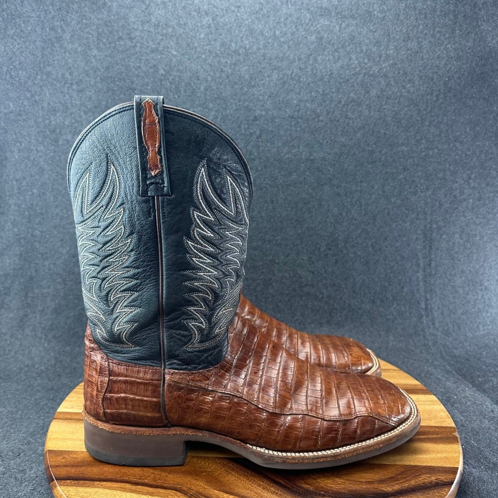 Lucchese "Logan" Caiman Sienna HBC Belly Skin Boots Style MC2664 Size 14D